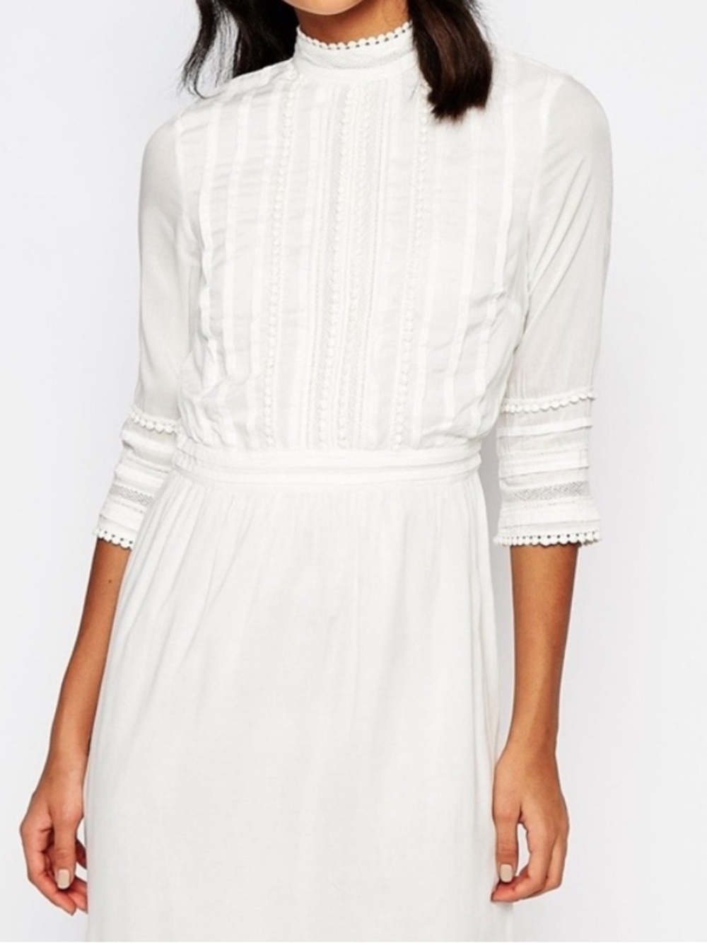 Warehouse cotton lace trim midi dress